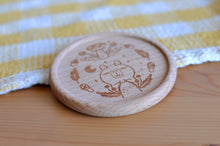 Bubu and Moonch Laser Engraved Wooden Coaster Featuring knitting Moonch