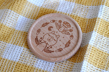 Bubu and Moonch Laser Engraved Wooden Coaster Featuring knitting Moonch