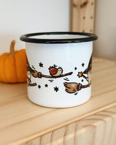 Bubu and Moonch Enamel Camp Mug - "Witches' Brooms"