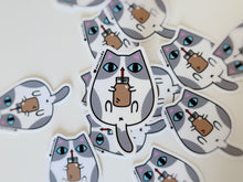 Gray and White Tuxedo Cat with Chocolate Milk Vinyl Sticker
