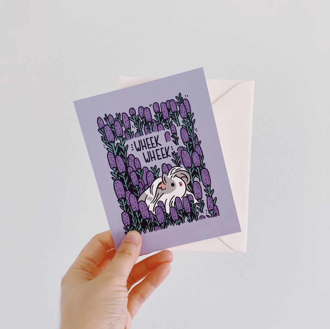 purple guinea pig greeting card wheek wheek by Noristudio lavender greeting card mini print