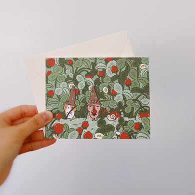 Bubu and Moonch strawberry season greeting card by Noristudio