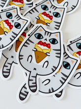 Light gray Tabby Cat with Strawberry Crepe Vinyl Sticker by Noristudio