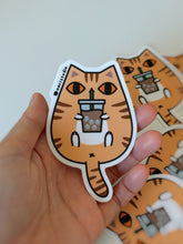 Orange Tabby Cat with Iced Coffee Vinyl Sticker by Noristudio