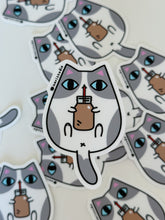 Gray and White Tuxedo Cat with Chocolate Milk Vinyl Sticker