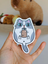 Gray and White Tuxedo Cat with Chocolate Milk Vinyl Sticker
