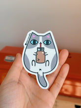 Gray and White Tuxedo Cat with Chocolate Milk Vinyl Sticker