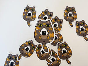 Tortoiseshell Cat with Onigiri Vinyl Sticker by Noristudio