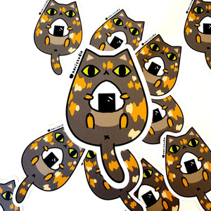 Tortoiseshell Cat with Onigiri Vinyl Sticker by Noristudio