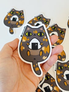 Tortoiseshell Cat with Onigiri Vinyl Sticker by Noristudio