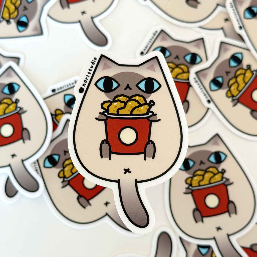 Seal Point (Dark Brown Points) Siamese Cat with Fried Chicken Vinyl Sticker