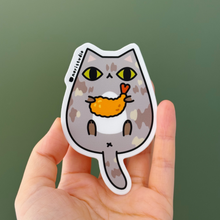Muted Tortie Cat with Shrimp Tempura Vinyl Sticker by Noristudio