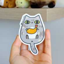 Muted Tortie Cat with Shrimp Tempura Vinyl Sticker by Noristudio