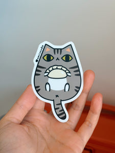 Classic Tabby Cat with Chinese Dumpling Vinyl Sticker by Noristudio