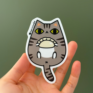 Classic Tabby Cat with Chinese Dumpling Vinyl Sticker by Noristudio