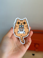 Orange Tabby Cat with Iced Coffee Vinyl Sticker by Noristudio