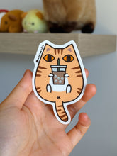 Orange Tabby Cat with Iced Coffee Vinyl Sticker by Noristudio