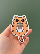 Orange Tabby Cat with Iced Coffee Vinyl Sticker by Noristudio