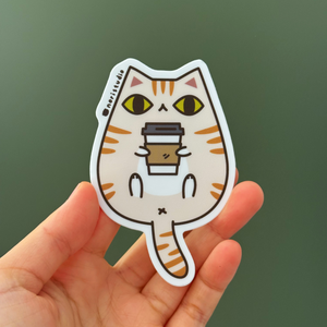 Cream Buff Tabby Cat with Coffee Vinyl Sticker