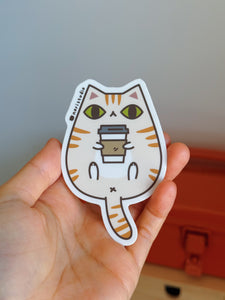 Cream Buff Tabby Cat with Coffee Vinyl Sticker