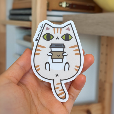 Cream Buff Tabby Cat with Coffee Vinyl Sticker by Noristudio