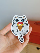 Silver Tabby Cat with Strawberry Crepe Vinyl Sticker by Noristudio