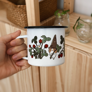 Bubu and Moonch Enamel Camp Mug - "Strawberry Season"