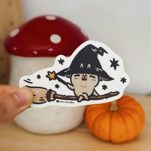 Bubu and Moonch Capybara Witch Riding a Magic Broom Vinyl Sticker
