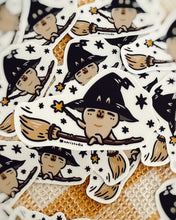 Bubu and Moonch Capybara Witch Riding a Magic Broom Vinyl Sticker