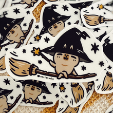Bubu and Moonch Capybara Witch Riding a Magic Broom Vinyl Sticker