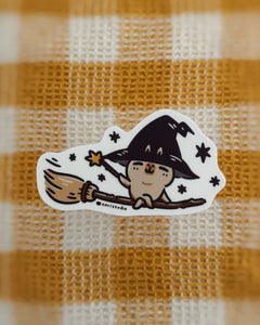 Bubu and Moonch Capybara Witch Riding a Magic Broom Vinyl Sticker