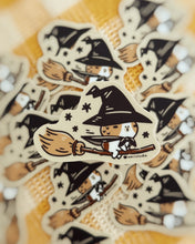 Bubu and Moonch Guinea Pig Witch Riding a Magic Broom Vinyl Sticker