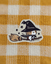 Bubu and Moonch Guinea Pig Witch Riding a Magic Broom Vinyl Sticker