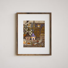 Bubu and Moonch Cozy Halloween Craft Party cute art print by Noristudio