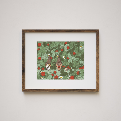 Bubu and Moonch Kawaii Cozy Cottagecore strawberry art print by Noristudio 