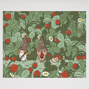 Bubu and Moonch Kawaii Cozy Cottagecore strawberry aesthetic print by Noristudio 