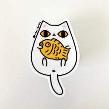 white cat with yellow eyes vinyl sticker by Noristudio