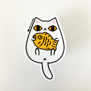 white cat with yellow eyes vinyl sticker by Noristudio