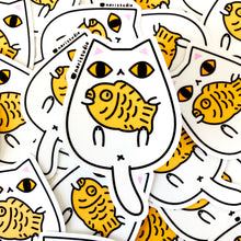 white cat with taiyaki vinyl sticker by Noristudio