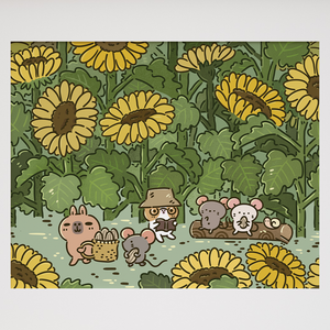 Bubu and Moonch and three little mice Sunflower Field cozy aesthetic Art Print by Noristudio