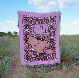 mom and baby capybaras floral blanket by Noristudio