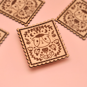 Bubu and Flowers Stamp Shape Laser Cut Leather Patch, Sew On Patch