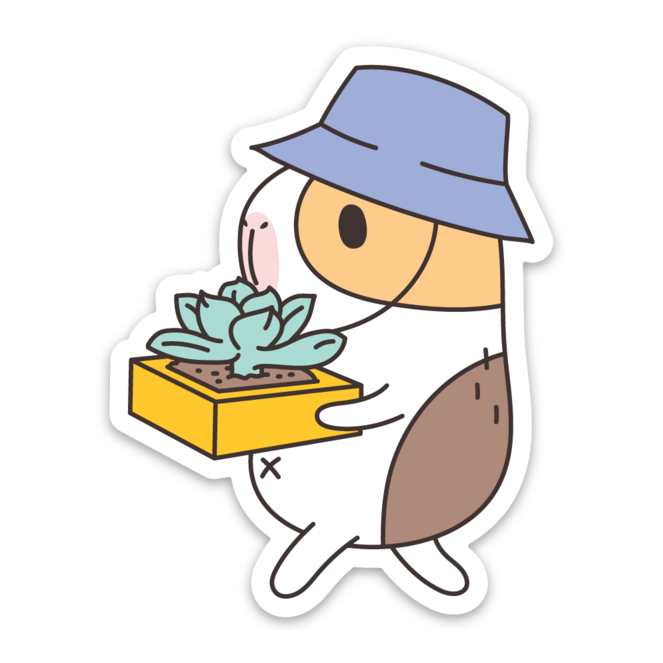 Bubu the Guinea Pig Succulent Gardener Vinyl Sticker by Noristudio