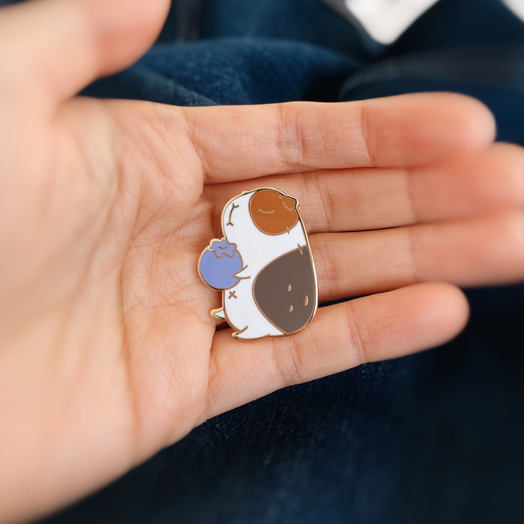 Brown Guinea Pig and Blueberry Enamel Pin by Noristudio