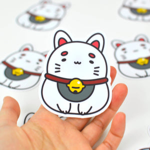 White Fortune Cat Vinyl Sticker