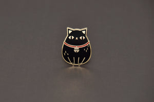 Gold plated black fortune cat hard enamel pin by Noristudio 