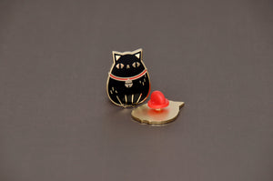 Gold plated black fat cat hard enamel pin by Noristudio 