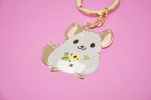 Printed Acrylic Chinchilla with Flowers Keychain