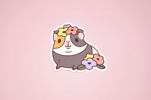 Guinea Pig and Flowers Vinyl Sticker
