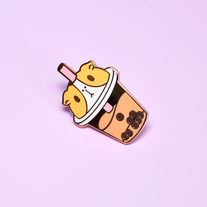 kawaii Guinea pig bubble tea enamel pin by Noristudio